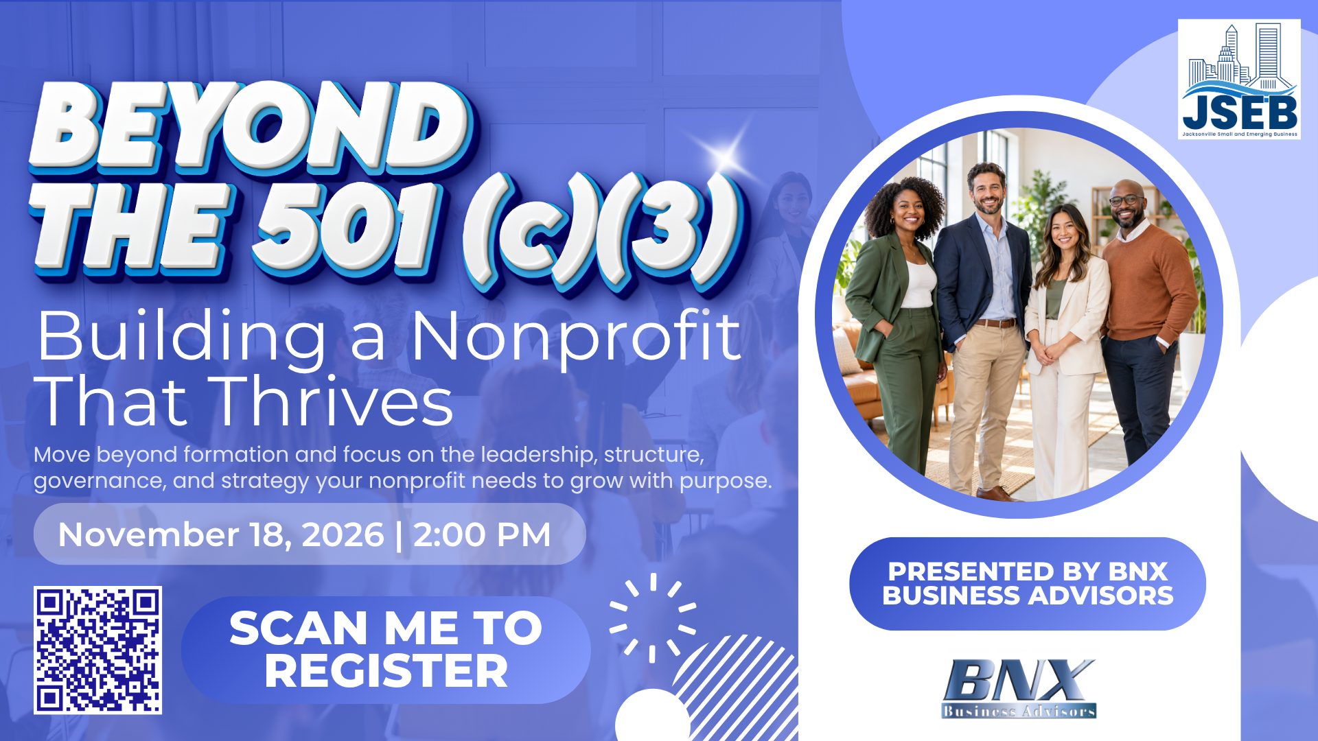 JSEB and BNX nonprofit workshop flyer for November